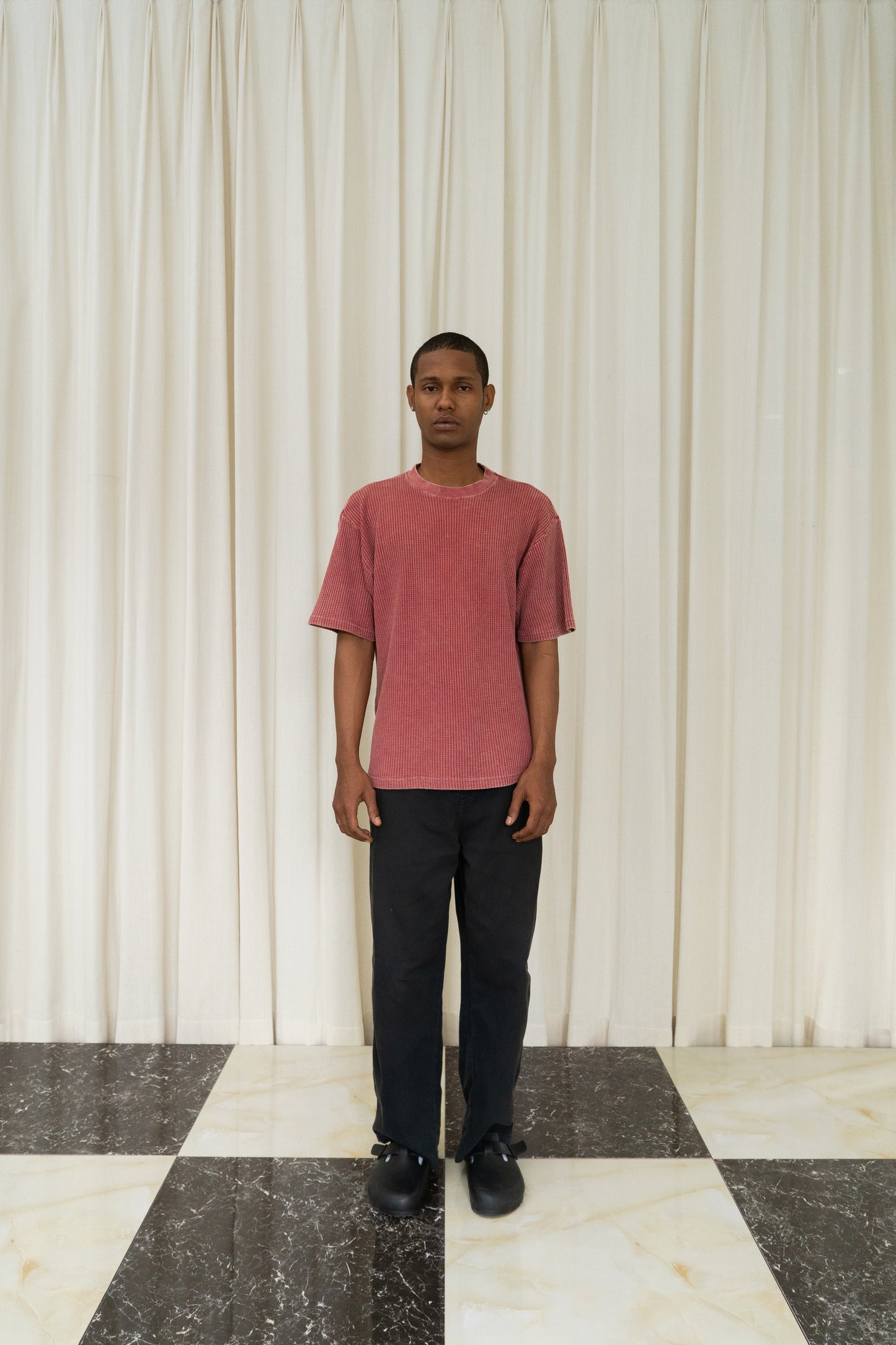 Waffle Washed Tee in Red