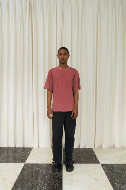 Waffle Washed Tee in Red