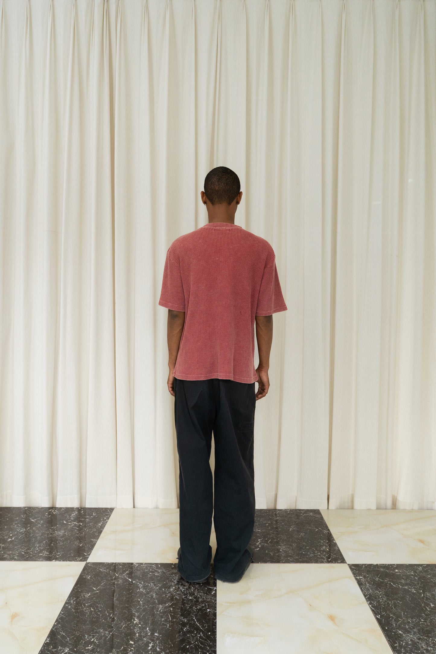 Waffle Washed Tee in Red