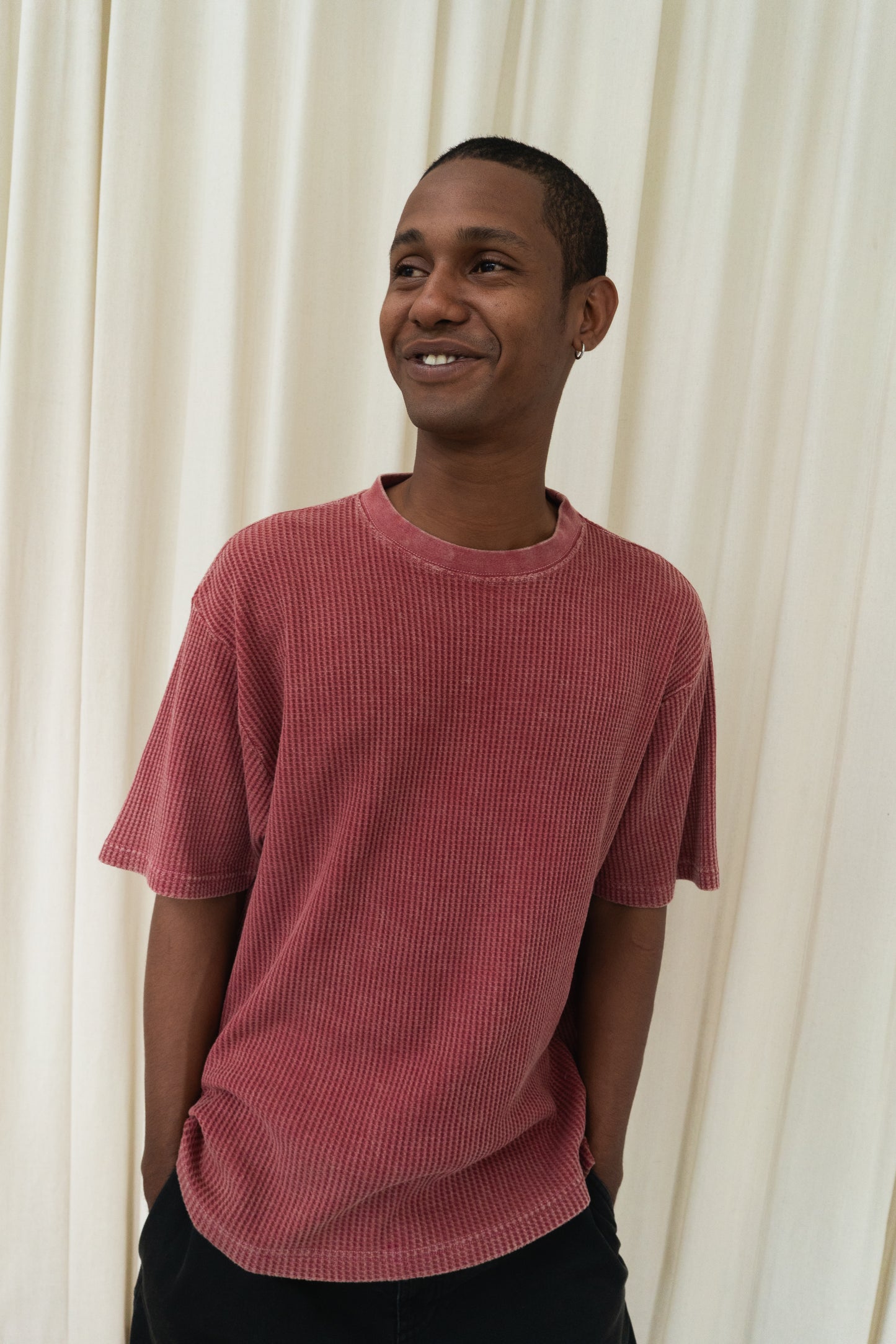 Waffle Washed Tee in Red