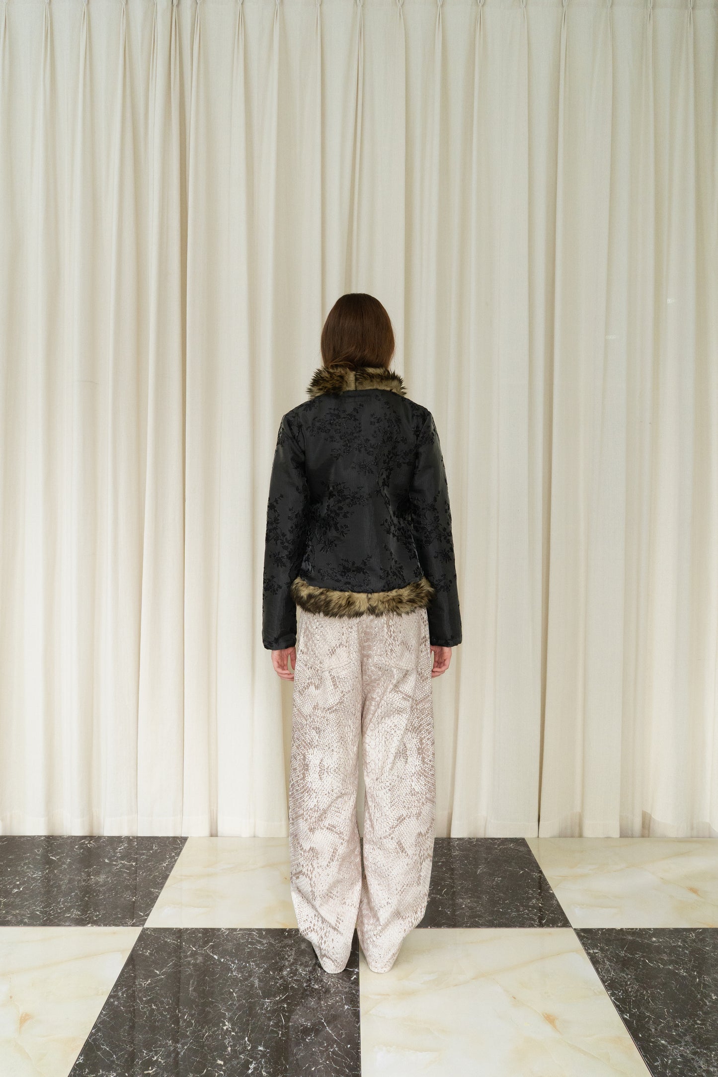 Jacquard Faux Fur Jacket