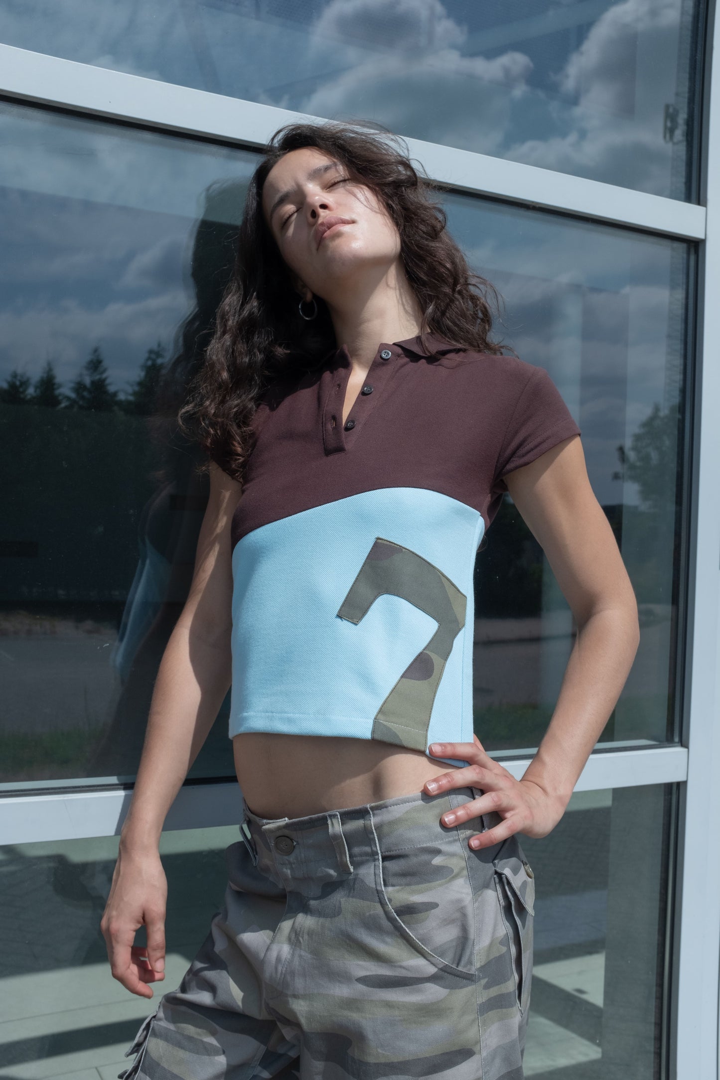 Polo 7 Top in Brown/Aqua