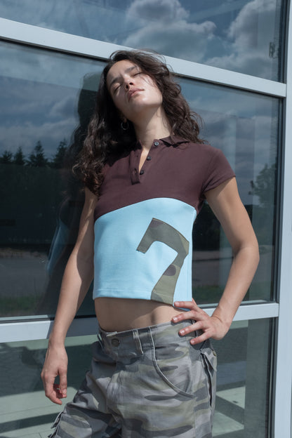 Polo 7 Top in Brown/Aqua