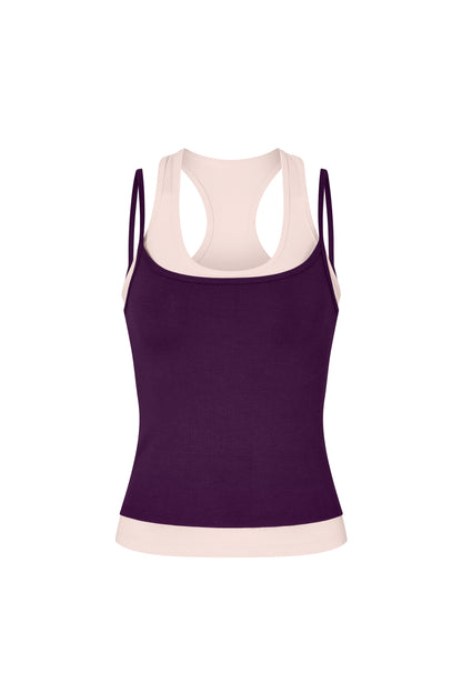 Layered Crew Neck Tank - Purple-Powder