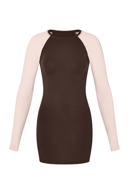Raglan Mini Dress - Powder-Brown