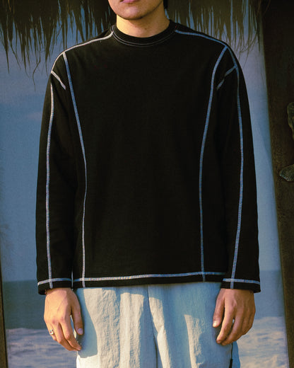 Heavy Raglan Long Sleeve Top - Black