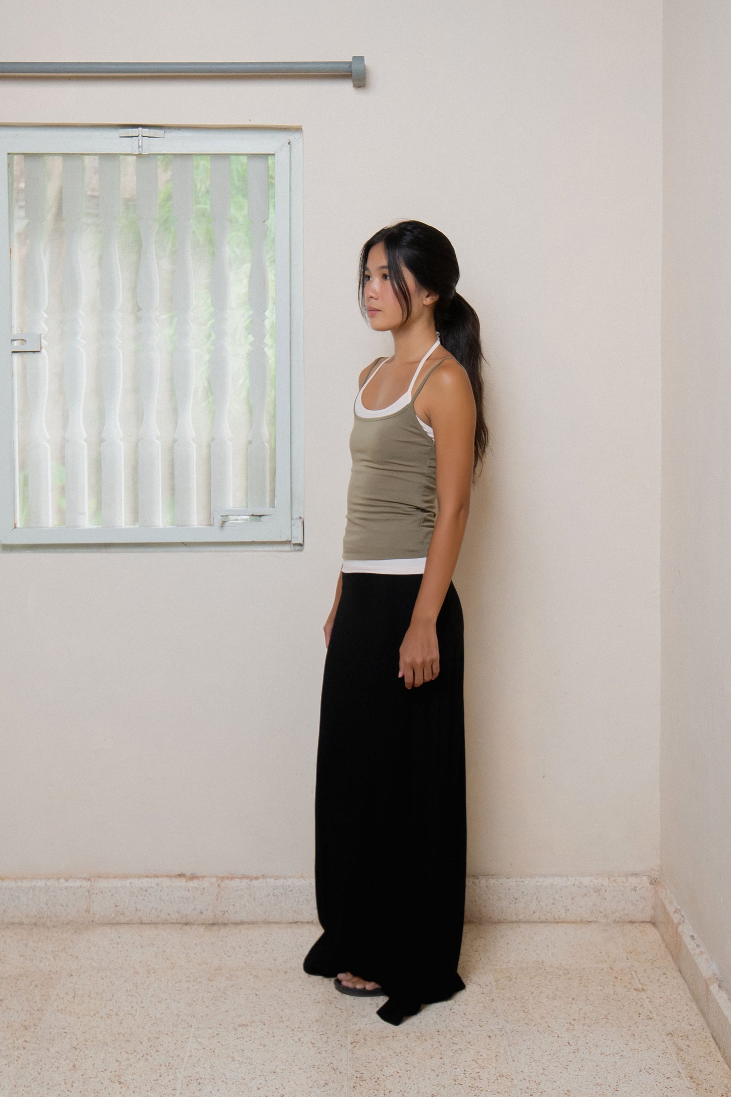 Layered Halter Neck Tank - Moss-Powder
