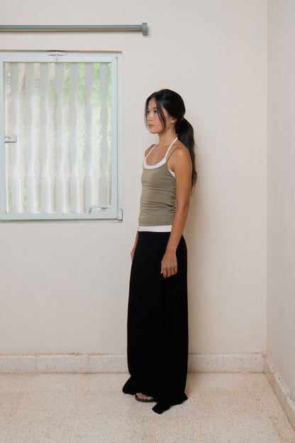 Layered Halter Neck Tank - Moss-Powder