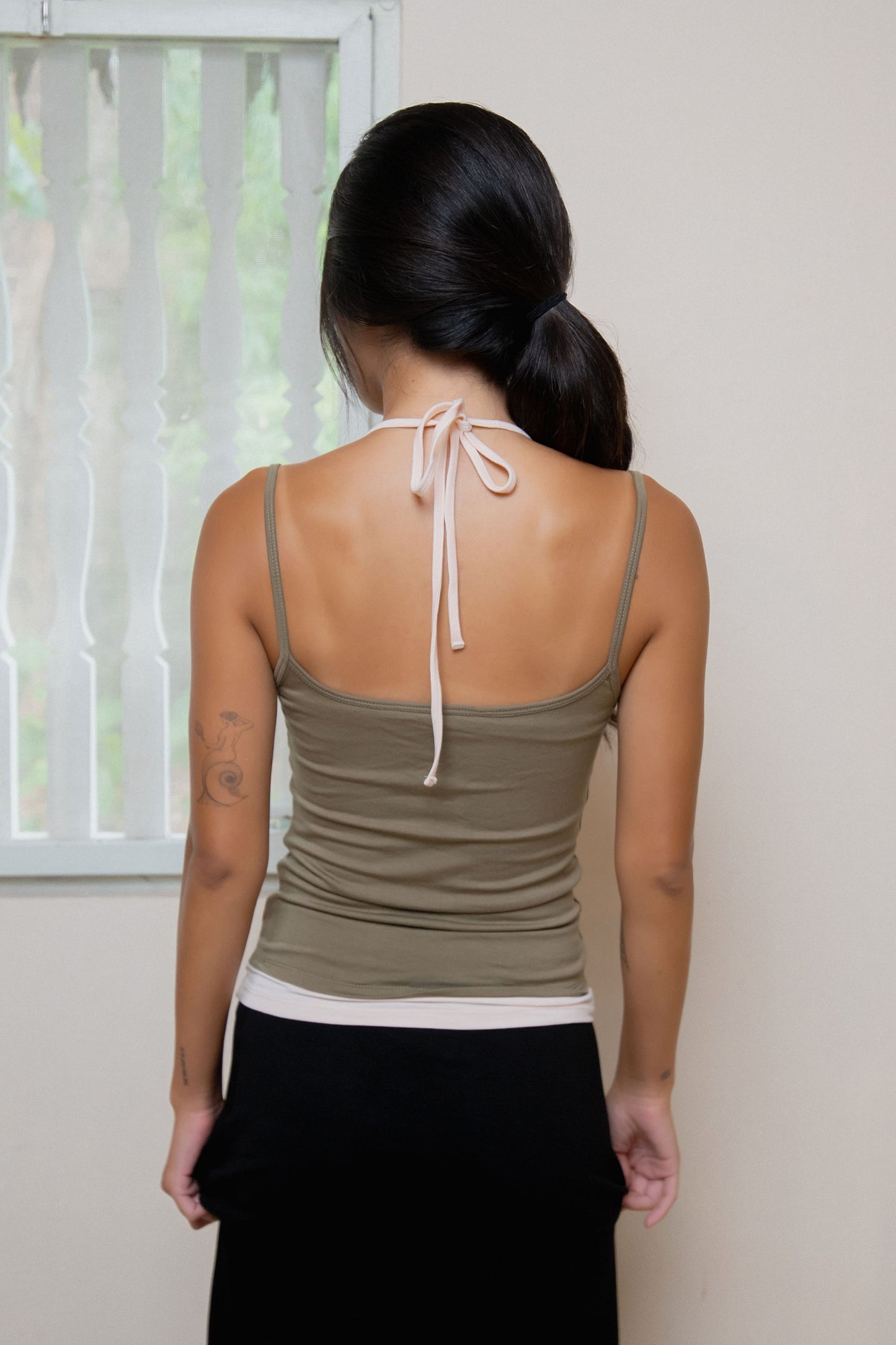 Layered Halter Neck Tank - Moss-Powder