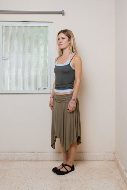 Asymmetric Fold Over Skirt - Moss