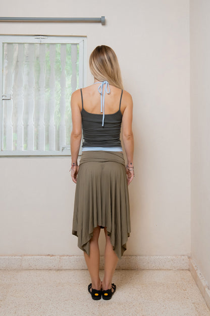Layered Halter Neck Tank - Charcoal-Sky