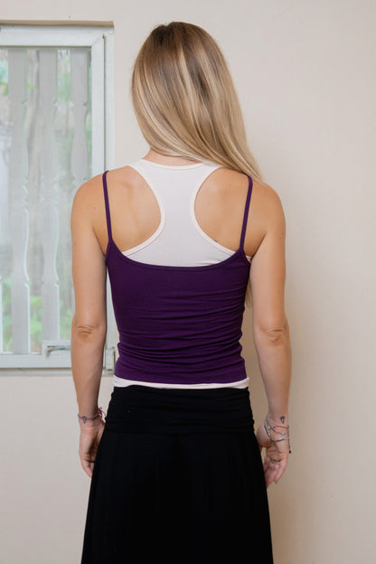 Layered Crew Neck Tank - Purple-Powder