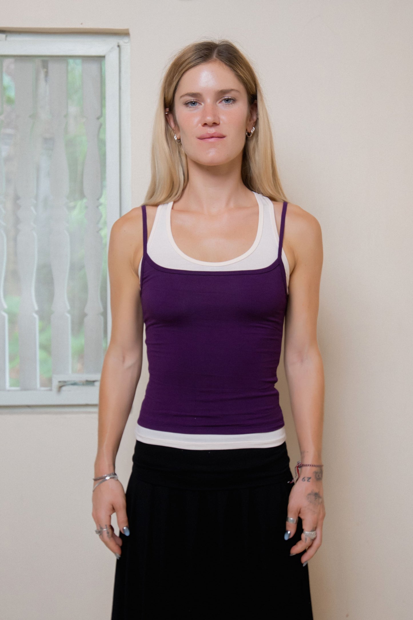 Layered Crew Neck Tank - Purple-Powder