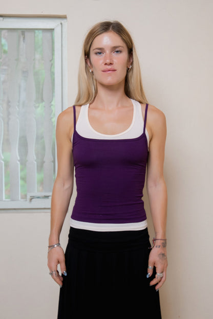 Layered Crew Neck Tank - Purple-Powder