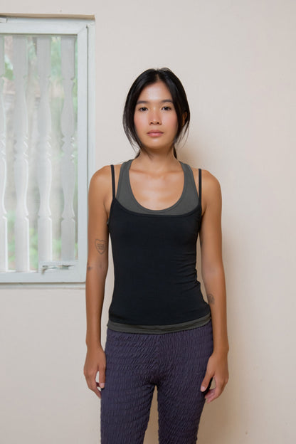 Layered Crew Neck Tank - Midnight-Charcoal