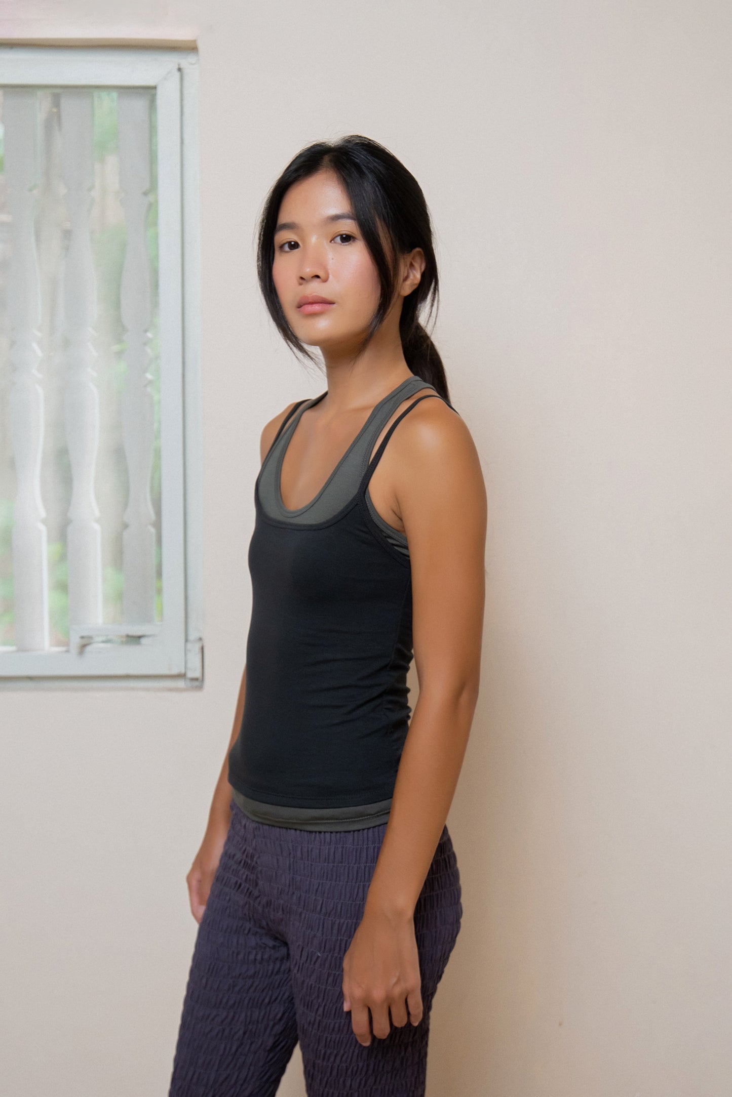 Layered Crew Neck Tank - Midnight-Charcoal