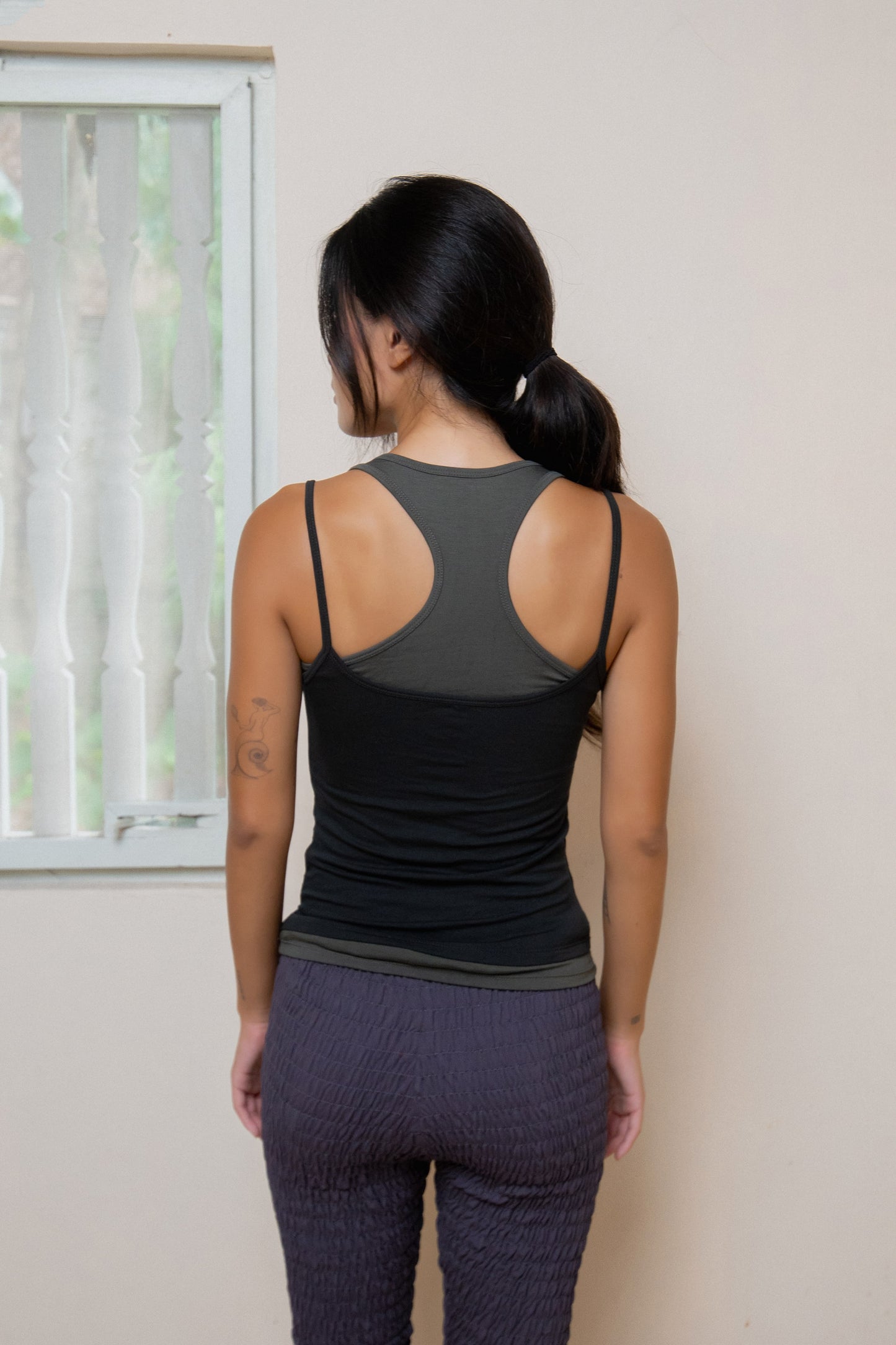 Layered Crew Neck Tank - Midnight-Charcoal